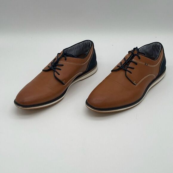 Oxford Shoes Men's Size 10 Brown Black Two Tone Lace Up Leather Comfort Casual - Picture 5 of 16